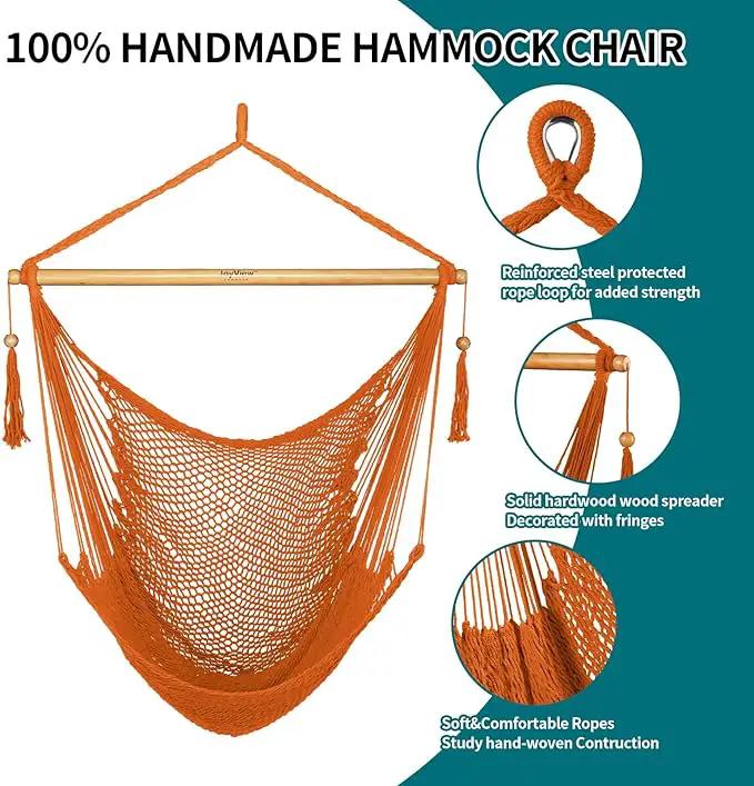 JoyView Hammock Chair with Spreader Bar Caribbean Hammock Swing Chair 300 LBS Weight Capacity XL Rope Hanging Chair for Outdoor Indoor Garden Yard - Orange by GreenHaven Gardens