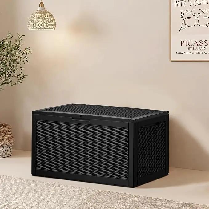100 Gallon Resin Deck Box, Waterproof Outdoor Storage Bin for Patio Furniture, Pool Accessories, and Garden Tools, Lockable & UV-Resistant, Black by GreenHaven Gardens