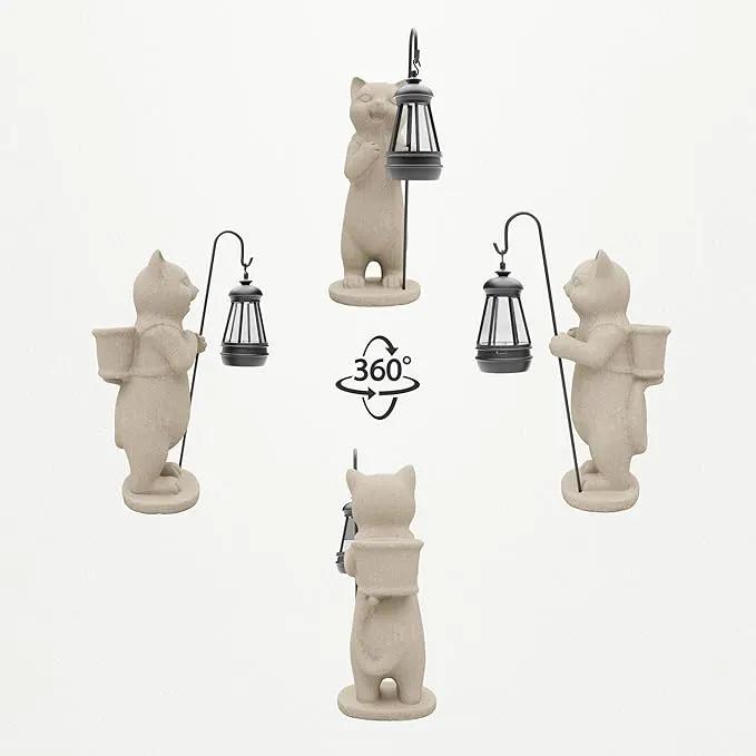 Solar Powered Garden Resin Statue Lights, 10 Inch Waterproof Outdoor Animal Cute Cat Figurine Lights, Suitable for Patios, Balconies, Lawns, Courtyards, Etc.(Basket)