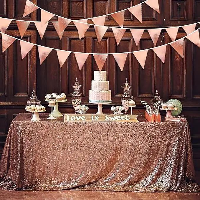 Rose Gold Party Decorations Metallic Fabric Triangle Pennant Banner Blush Pink Flag Bunting Garland for Wedding Birthday Anniversary Bridal Shower Engagement Graduation Hen Party Decorations Supplies by GreenHaven Gardens