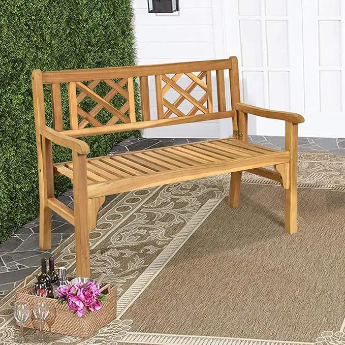 Giantex 4 Ft Foldable Outdoor Bench, Acacia Wood Outside Loveseat with Curved Backrest and Armrest, 705Lbs Weight Capacity, Garden Bench for Patio, Park, Porch, Balcony by GreenHaven Gardens