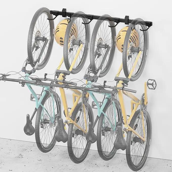 monTEK Enhanced Bike Storage Rack, Adjustable 4-Bike and 2-Helmet Hangers for Indoor Bike Storage, Customizable for Various Bike Sizes, Heavy-Duty Steel Bike Wall Mount, Max Load 265lbs, 48-in by GreenHaven Gardens