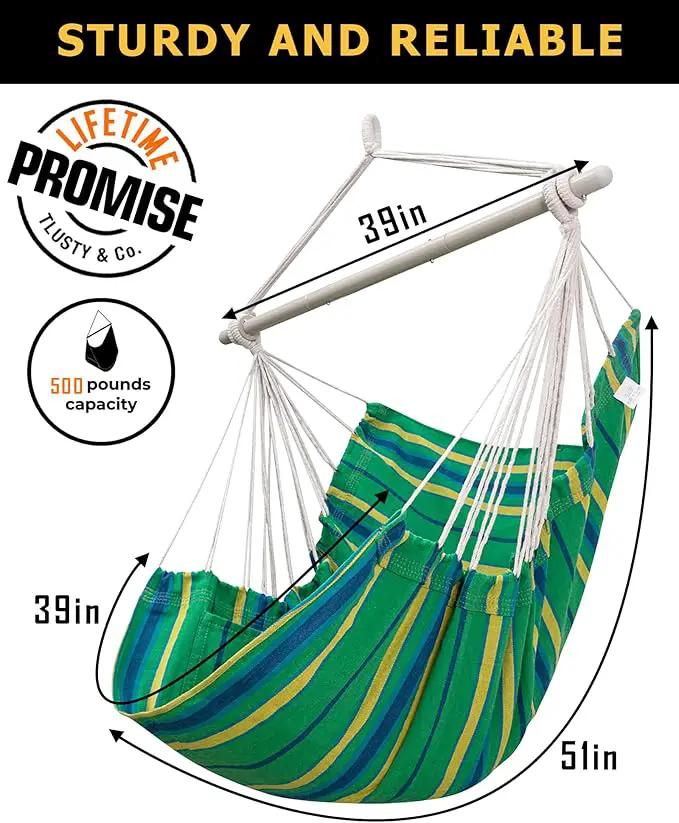 ADVOKAIR Hammock Chair Swing (500 lbs Max) - Hanging Hammock Chair Rope Swing Indoor for Bedroom, Outdoor, Patio, Bedroom, Porch, Deck - Sturdy Steel Bar with Anti-Slip Safety Rings by GreenHaven Gardens
