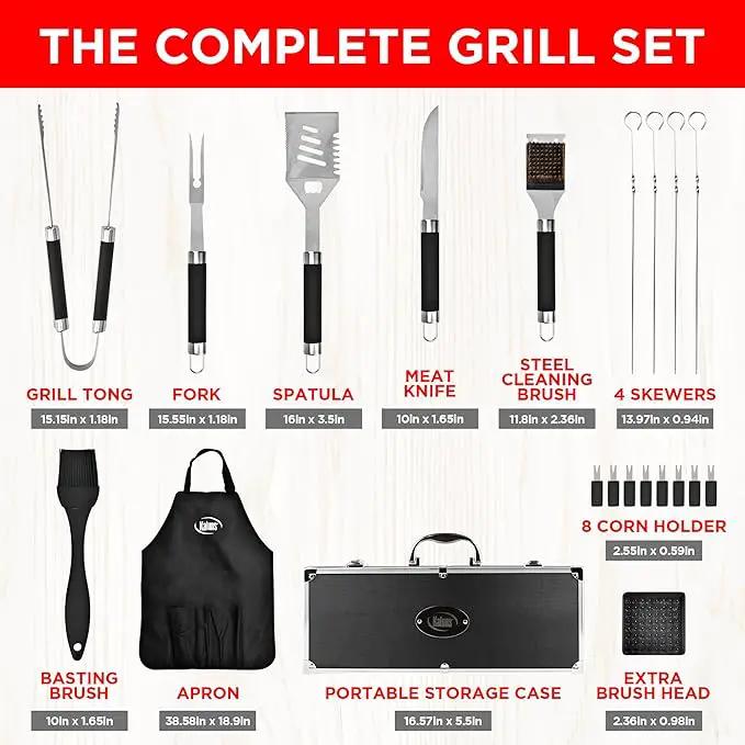 Kaluns Grilling Accessories, Dad Gifts for Christams Grilling Gifts, Heavy Duty Stainless Steel BBQ Grill Tools Set for Outdoor Grill with Aluminum Case and Apron, Dad Birthday Gifts for Men Husband by GreenHaven Gardens