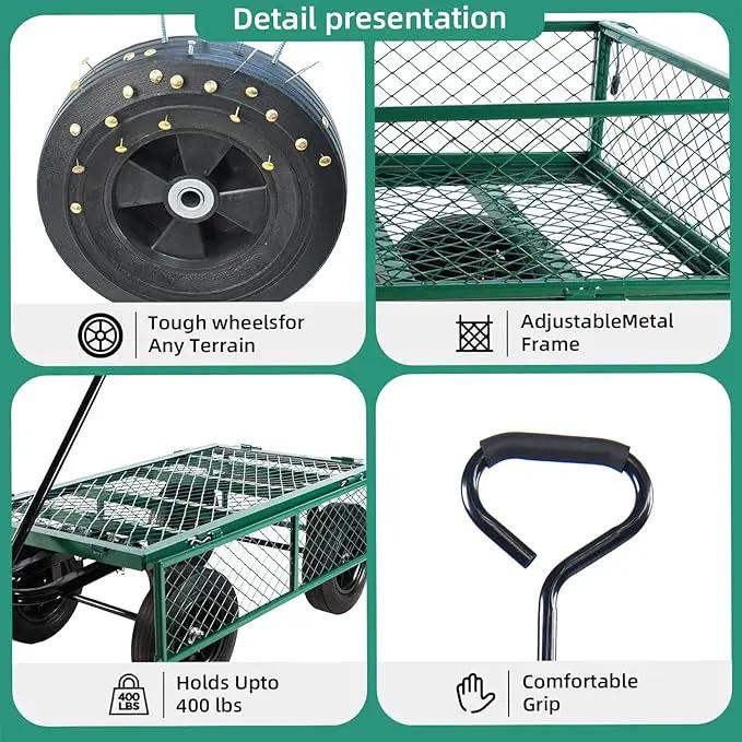 Heavy Duty 480 Lbs Capacity Mesh Steel Garden Cart Folding Utility Wagon with Removable Sides (Green) by GreenHaven Gardens