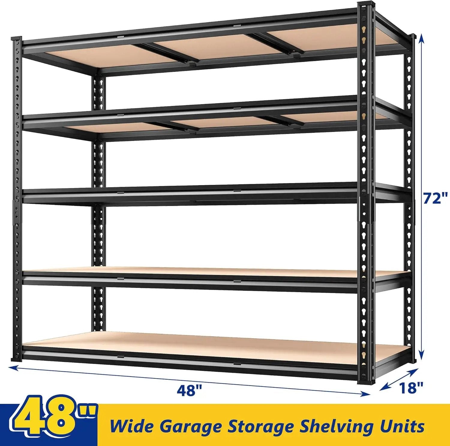 REIBII 48" W Garage Shelving Heavy Duty, 3000LBS Storage Shelves, 5-Tier Adjustable Metal Shelving, Garage Shelves Sturdy Industrial Shelf, Easy Assemble, 72" H x 48" W x 18" D by GreenHaven Gardens