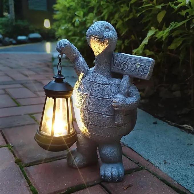 Solar Turtle Garden Outdoor Statues,Resin Turtles Figurine Decorations with Solar Lights Lantern, Outdoor Turtle Art Decor for Lawn,Yard, Unique Housewarming Gift for Garden Home by GreenHaven Gardens