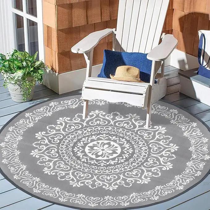 Pauwer Waterproof Outdoor Rug 6ft, Reversible Plastic Straw Patio Camping Rug, Indoor Outdoor RV Mat Carpet for Deck, Camper, Porch, Balcony, Backyard, Picnic, Floral Grey by GreenHaven Gardens