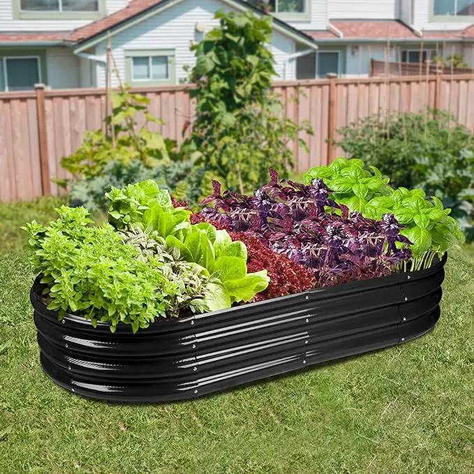 Raised Garden Bed Galvanized Planter Box Outdoor, Rot-Resistant Metal Garden Bed Planter for Vegetables Flower Herb (5- Black) by GreenHaven Gardens