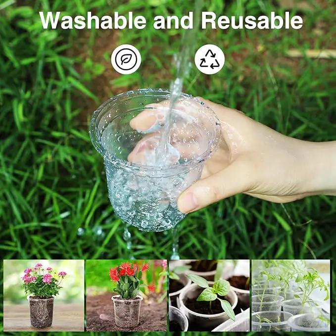 Bonviee Clear Nursery Pots for Plants, 4 Inch Plastic Seedling Pots with Drainage Holes, Planters for Indoor Plants and Small Seed Starters, High Transparency Flower Pots with 20 Plant Labels, 60 Pack by GreenHaven Gardens