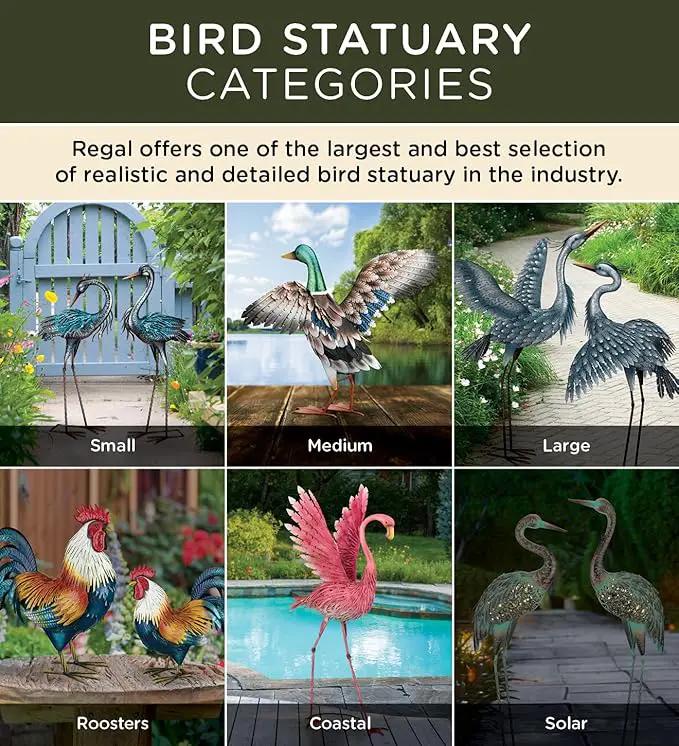 Regal Art & Gift Outdoor Garden Décor, Unique Bird Sculpture, Rustic Metal Bird Statues, Garden Ornaments, Bird Figurine for Lawn, Decorative Sculpture, Crane, Bronze/Green, Back Preening, 38"height by GreenHaven Gardens