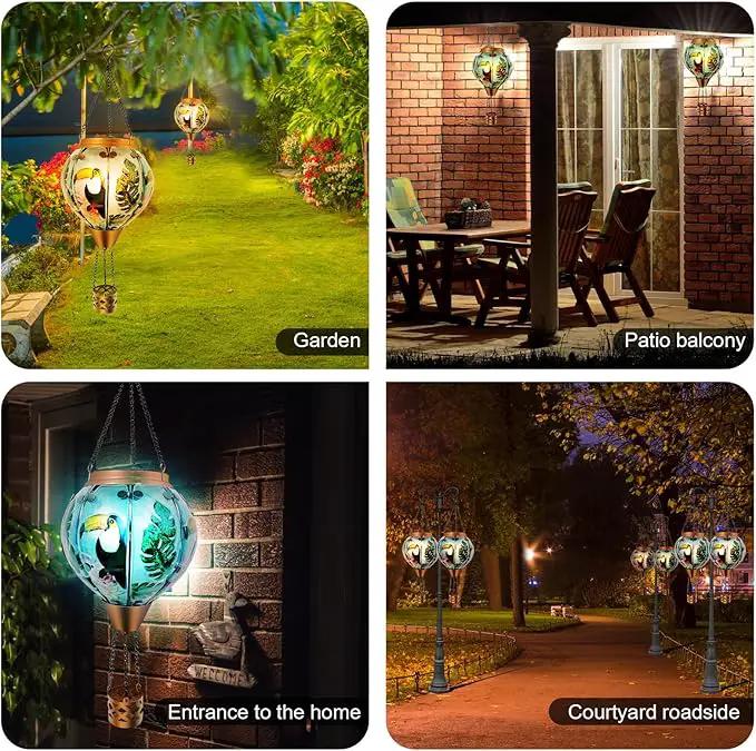 Hot Air Balloon Solar Lantern Waterproof Hanging Light with Flickering Flame for Decorative Garden Patio and Yard Decor by GreenHaven Gardens