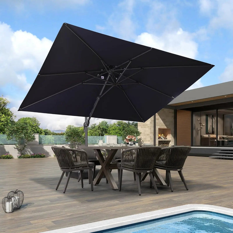 PURPLE LEAF 9' X 12' Patio Umbrella with Base Outdoor Rectangle Umbrella Large Cantilever Umbrella Heavy Duty Outdoor Market Umbrella for Garden Deck Backyard Pool Navy by GreenHaven Gardens