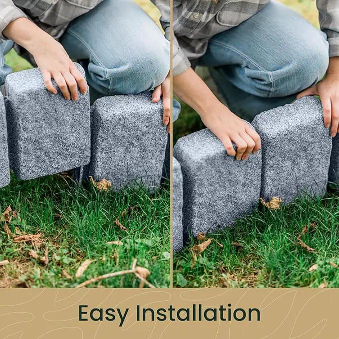 Beuta Landscape Edging | Garden Edging Border | Faux Stone Block XL for Lawn Edging, Flower Beds & Yard Edging – 1 Pack | Each Section Has 6 Blocks 48" L x 4" W x 9.5" H | 3 Spikes | Greystone by GreenHaven Gardens