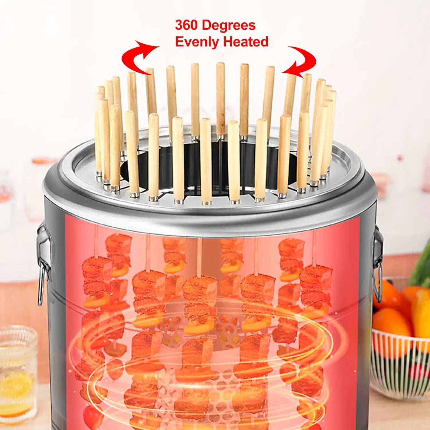 Stainless Steel Smokeless Barbecue Surround Charcoal Grill, Portable kebabs Charcoal Grill with Grilling Accessories Set, Diameter 15.4 inch/28 Kabob Skewer by GreenHaven Gardens
