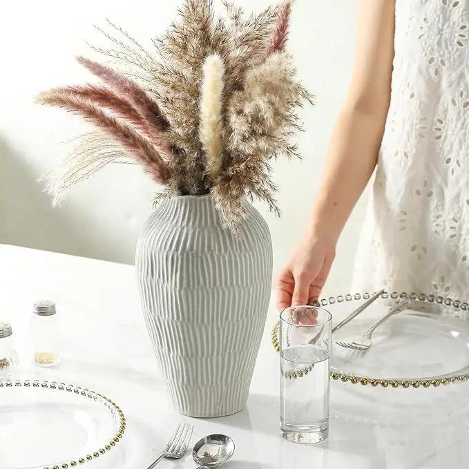 Ceramic Vase for Home Decor,11.6 Inch Flower Vases,Decorative Blue Vase for Pampas Grass,Modern Art Texture Vases for Home Entryway Living Room Dining Table Farmhouse Office Decor(Grey) by GreenHaven Gardens