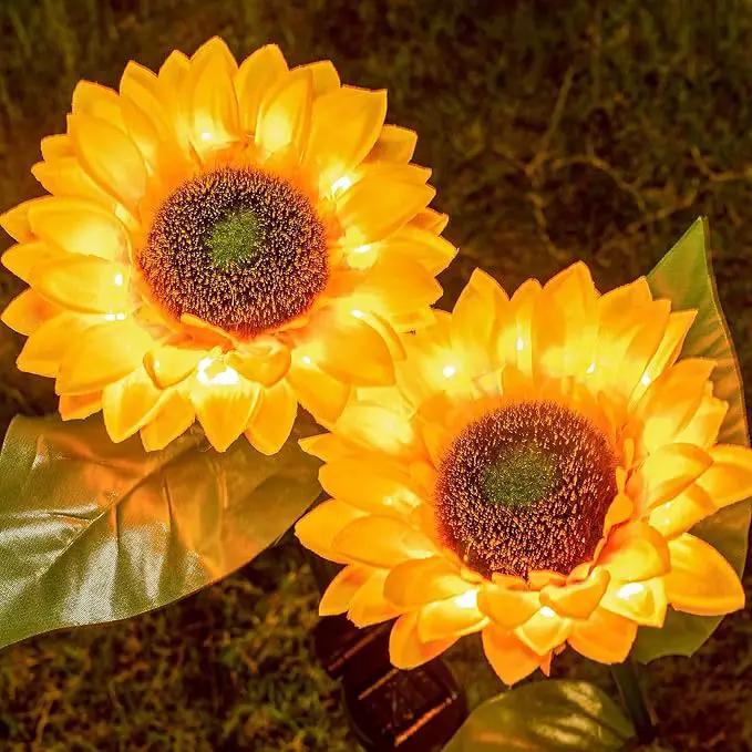 Dazzle Bright Sunflower Shape Solar LED Lights, 2 Pack Garden Waterproof Decorative with Stake for Outdoor Yard Pathway Outside Patio Lawn by GreenHaven Gardens