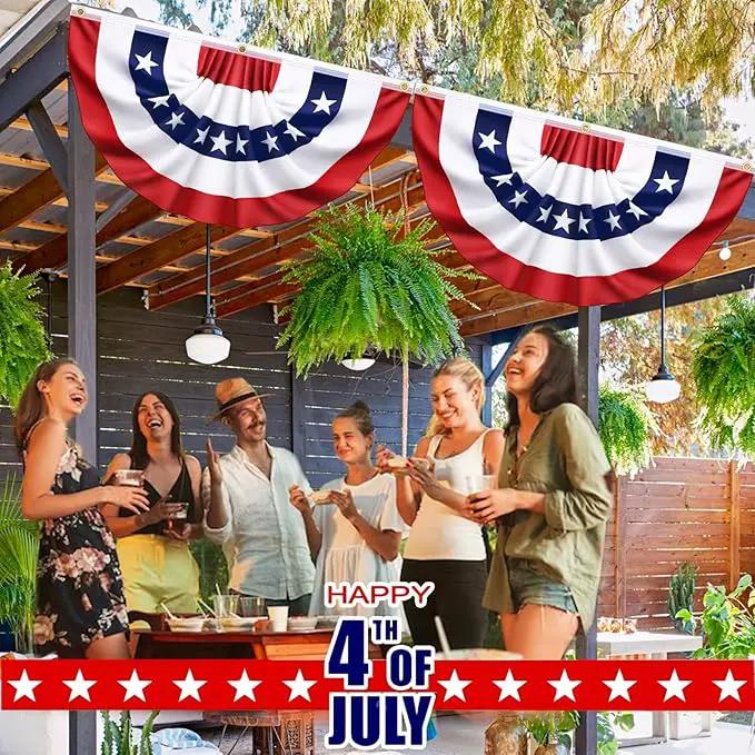 3x6 Ft 2 Pack American Pleated Fan Flag, Patriotic Half Fan Banner American Flag Decoration Bunting for Outside Red White and Blue Decor Independence Day Memorial Day 4th of july Decorations by GreenHaven Gardens