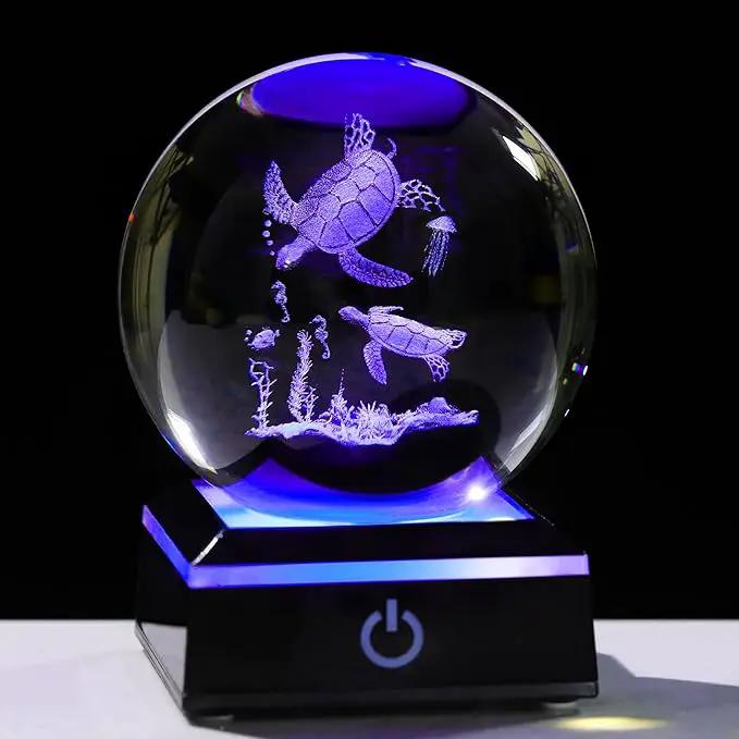 Qianwei Sea Turtle Gifts for Women 3D Crystal Ball 3.14'' - Laser Sea Turtle Decor Glass Animals Turtle Figurines Statue Stuff for Room Decorations Turtles Night Light by GreenHaven Gardens