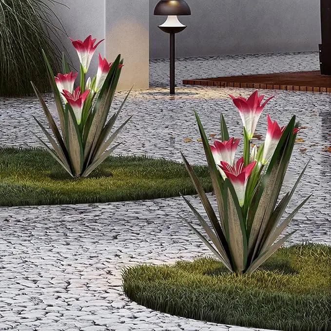 Homight Metal Agave Plant Outdoor Decoration Outdoor Garden Decoration Lily Mexican Yard Art Plant Garden Agave Lily Decorative Garden Gift… (2 Big Red Lilies) by GreenHaven Gardens