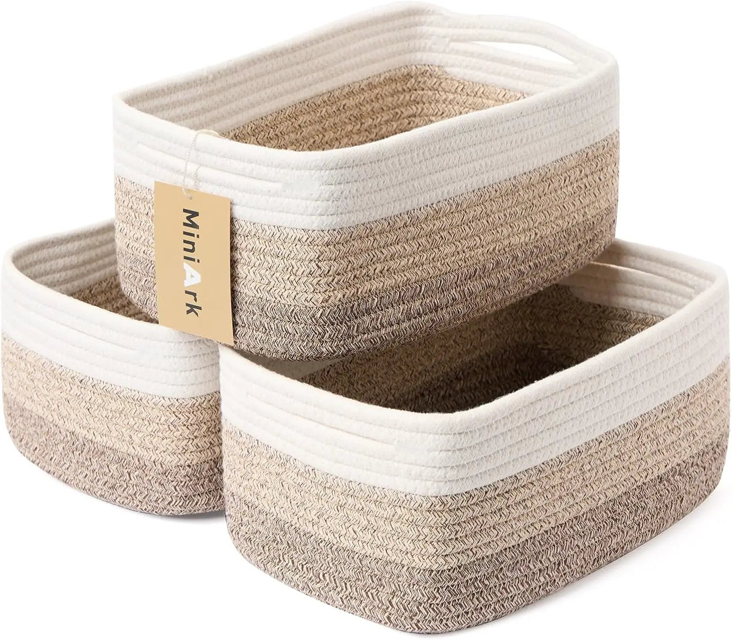 Small Storage Baskets for Organizing | Closet Organizer Bins | Shelf Toy Basket | Woven Rope Baskets | Cube Decorative Box | Shallow Basket | 13x8.5x5.1” | 3 Packs Gradient Brown by GreenHaven Gardens