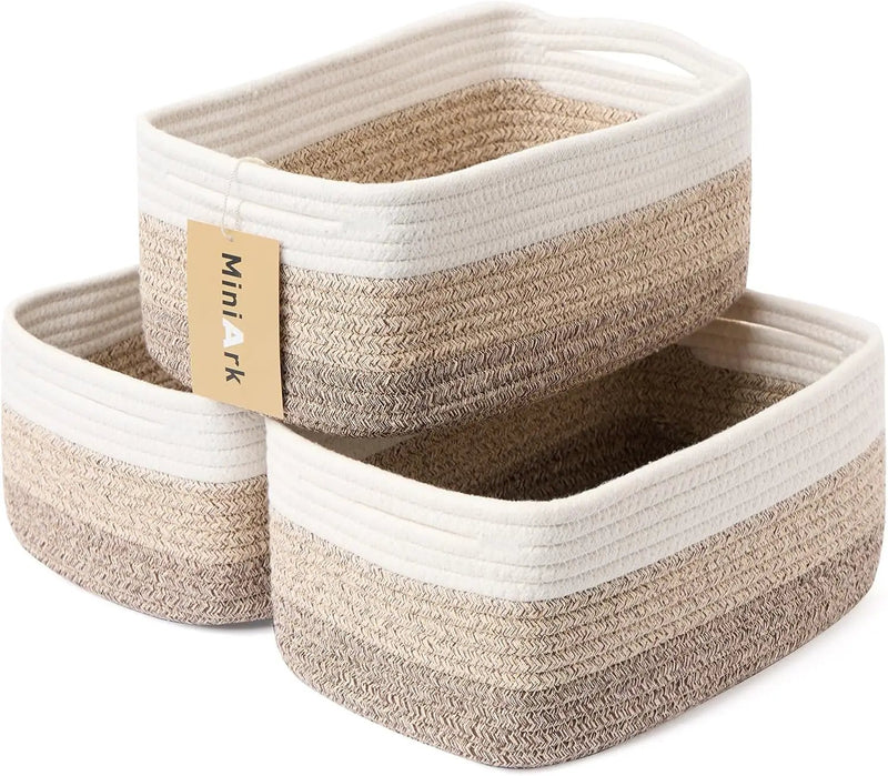 Small Storage Baskets for Organizing | Closet Organizer Bins | Shelf Toy Basket | Woven Rope Baskets | Cube Decorative Box | Shallow Basket | 13x8.5x5.1” | 3 Packs Gradient Brown by GreenHaven Gardens