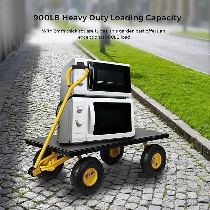 SUNNYFEEL 900 Lbs Capacity Heavy Duty Mesh Steel Garden Cart,Folding Utility Cart with Removable Side Nets, Non-Slip Rubber Base, Black & Yellow,Upgraded Version