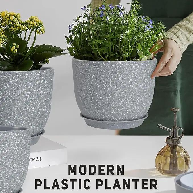 Plant Pots 12/10/9 inch Set of 3, Flower Pots with Multi Mesh Drainage Holes, Large Planters for Indoor Outdoor Garden Plants and Flowers. (Gray) by GreenHaven Gardens
