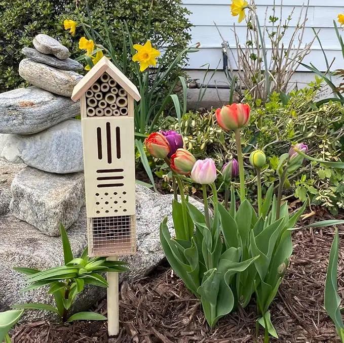 Wooden Insect House, Insect Hotel for Bugs, Bees, Butterflys, Ladybirds, Natural Beneficial Insect Habitat for Garden and Yard by GreenHaven Gardens
