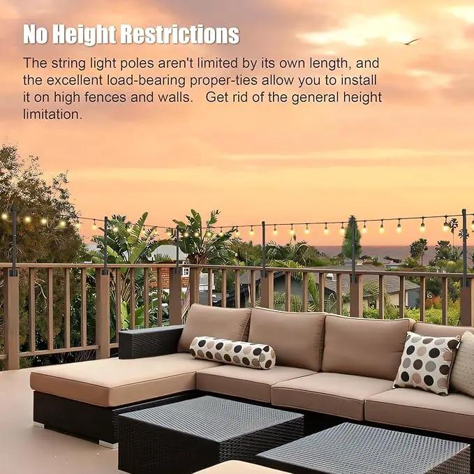 Suchtale 4 Pack 2.8 FT String Light Poles, Suspension Outdoor Fence Post Lights with Clip and Bracket, Outside String Lights Hanging, Wall Mounting Stand for Patio Garden Backyard Wedding Party, Black by GreenHaven Gardens