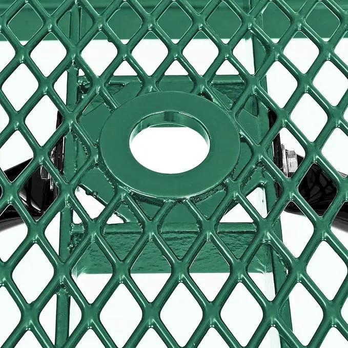 Global Industrial 6’L Rectangular Picnic Table, Expanded Metal, Green Thermoplastic Coating, Attached Benches, 1-1/2” Umbrella Pole Hole, Outdoor-Rated, 1000 lb Capacity, 72” x 30” Tabletop by GreenHaven Gardens