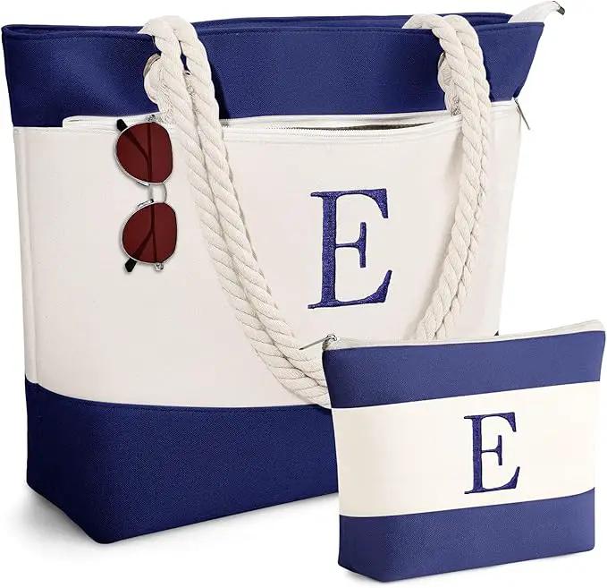YOOLIFE Beach Bags for Women - Initial Tote Waterproof Bag with Makeup Bag, Mothers Day Gifts for Women Mom Friend Birthday by GreenHaven Gardens