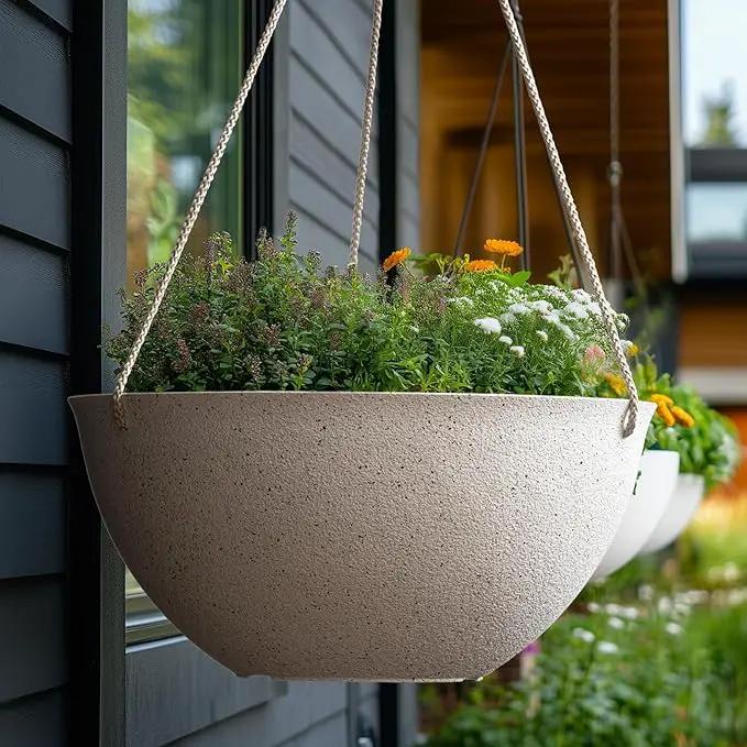 LA JOLIE MUSE Large Hanging Planters for Outdoor Plants - 13 Inch Hanging Flower Pots Set of 2, Speckled White by GreenHaven Gardens