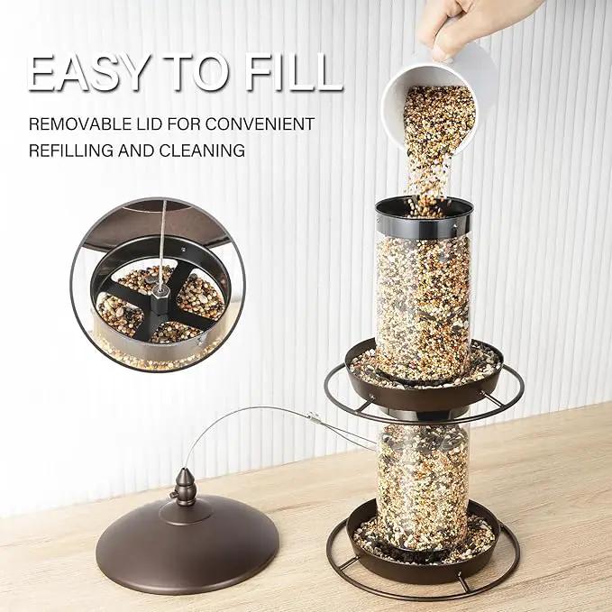 Backyard Expressions 2-Tier Bird Feeder with Sure-Lock Cap and Hanging Hook, Wild Bird Feeders - 4.5 lb Seed Capacity by GreenHaven Gardens