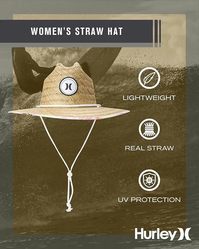 Hurley Women's Straw Hats - Real Straw Hat Medium Brim and Adjustable Chin Strap by GreenHaven Gardens