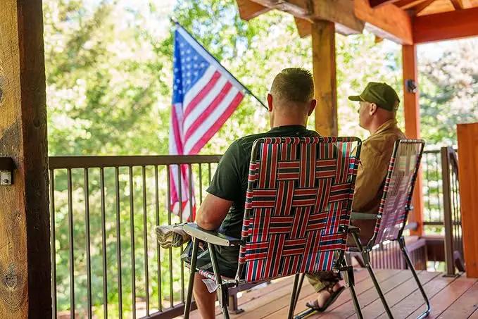 Retro Webbed Camping Chair - Lightweight, Foldable, Durable Steel Frame, 300lb Capacity, Vintage Red/Blue Stripes by Caddis Sports by GreenHaven Gardens
