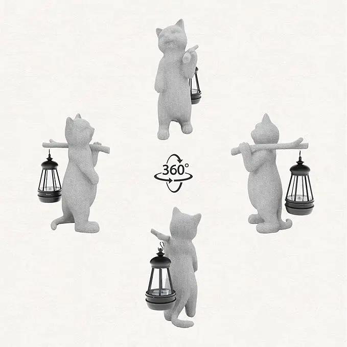 Solar Powered Garden Resin Statue Lights, 10 Inch Waterproof Outdoor Animal Cute Cat Figurine Lights, Suitable for Patios, Balconies, Lawns, Courtyards, Etc. (Walking01) by GreenHaven Gardens