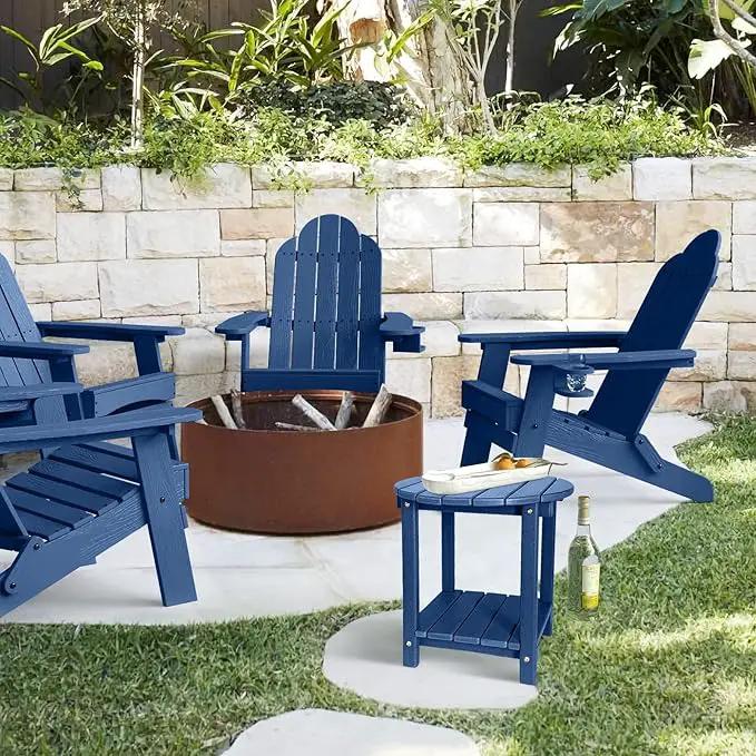 Adirondack Round Outdoor Side Table 2-Tier Storage Patio Side Table, HDPE End Tables for Backyard Pool Porch Garden Lawn (Blue) by GreenHaven Gardens