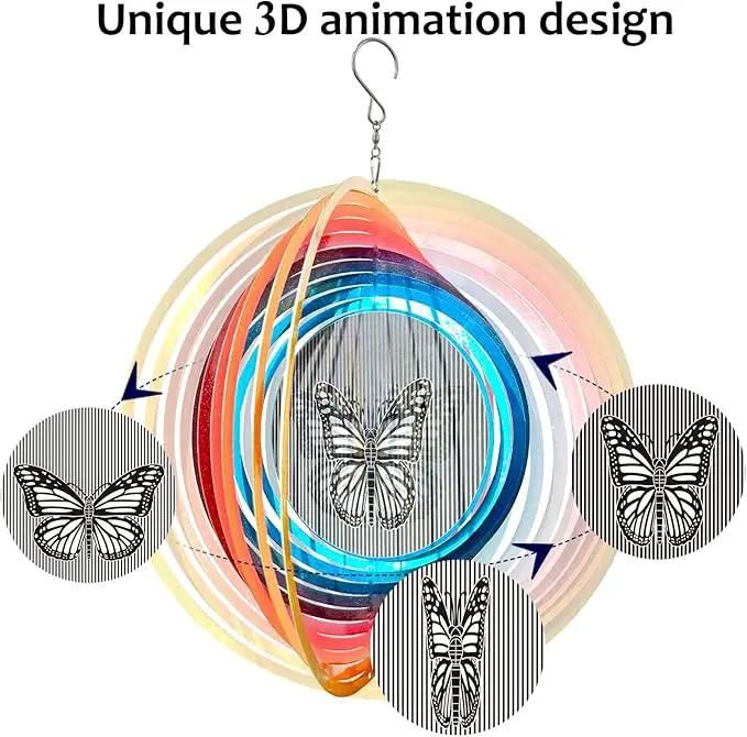 Wind Spinner Creates a Fluttering Butterfly 3D Animations Effect,Wind Spinners Ouddoor Butterfly Gift for Women/Grandma/Mom/Wife,12inch Mandala Wind Spinner Hanging Garden Yard Art Decor by GreenHaven Gardens