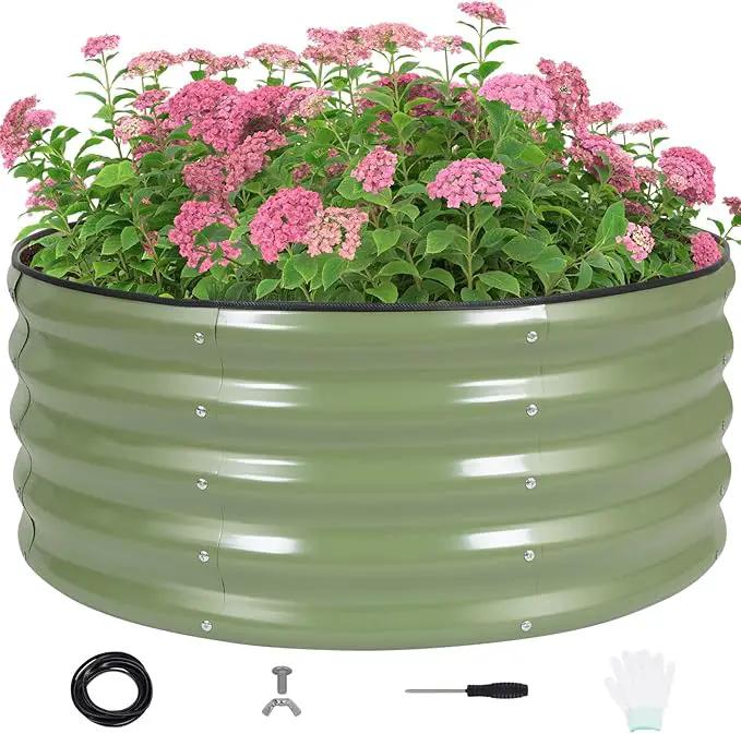 G GOOD GAIN Round Raised Garden Bed - 1Pcs 3x3x1.4ft Galvanized Steel Planter Boxes Outdoor with Rubber Edge Trim | Metal Raised Beds for Gardening Vegetables Flowers Fruits Herbs (Olive Green) by GreenHaven Gardens