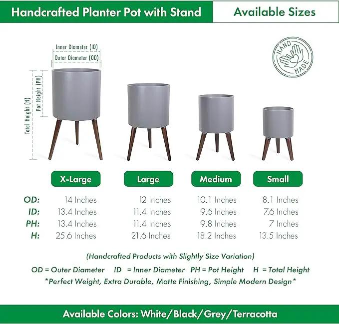 D'vine Dev 10 Inch Planter Pot with Stand, Mid-Century Tall Plant Pot with Legs for Indoor Plants, Medium, Grey, 88-O-B-3 by GreenHaven Gardens