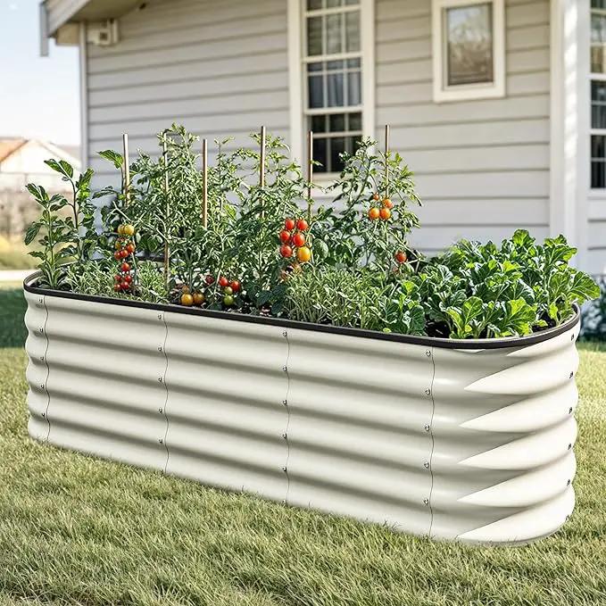 YITAHOME 17" Tall 6 in 1 Large Raised Garden Bed Kit, 6.5x2x1.4ft Galvanized Metal Planter Box with Gloves & Safety Rubber, Outdoor Above Ground Planters for Plants Vegetables Flowers, White by GreenHaven Gardens