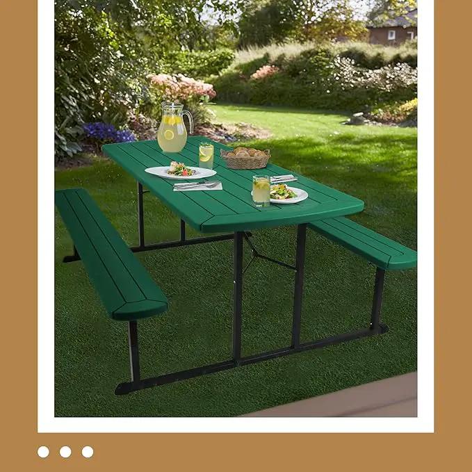 OEF Furnishings Heavy Duty Blow Molded Folding Picnic Table - Green, Black Frame by GreenHaven Gardens