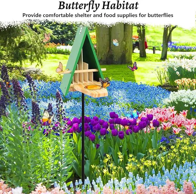 2025 New Butterfly House and Feeder for Outside, Wooden Butterfly House with Metal Stake for Garden, Natural Butterfly Habitat with Butterfly Puddler on The Floor or Hanging on Tree Wall by GreenHaven Gardens