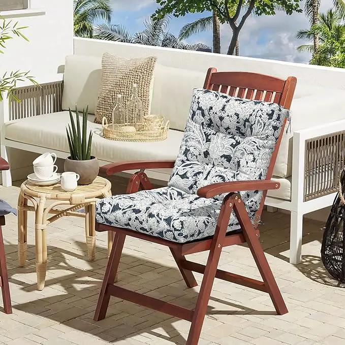 LVTXIII Outdoor Low Back Chair Cushions, Seasonal Replacement Adirondack Chair Cushion with Ties, Patio Waterproof Seat Cushions for Home Garden Use, 21 W x 21 D, Set of 2, Damask Lapis by GreenHaven Gardens