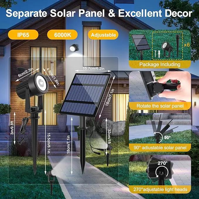 T-SUNUS Solar Garden Spotlight Outdoor 6-in-1, White Landscape Spot Lights IP65 Waterproof, 5W Separated Panel, Dusk to Dawn 6000K Spotlights for Tree Patio Yard Driveway Pathway Pool Porch Walkway by GreenHaven Gardens