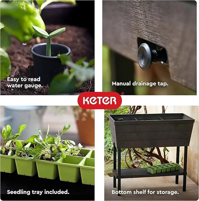 Keter Urban Bloomer 12.7 Gallon Raised Garden Bed and Outdoor Herb Garden Planter with Self Watering Gauge and Drainage Plug, Dark Grey by GreenHaven Gardens