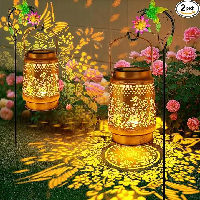 2 Pack Solar Lanterns Outdoor Hanging Lanterns with Shepherd Hook, Birthday Gifts for Women Mom Grandma Hummingbird Metal Decor Lantern Waterproof Solar Lights LED Decorative for Garden Yard Patio by GreenHaven Gardens