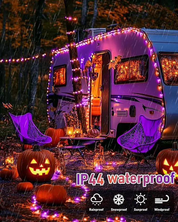JMEXSUSS 2 Pack Solar Halloween Lights, Total 66FT 200 LED Orange and Purple Halloween Lights Outdoor Waterproof, 8 Mode Black Wire Solar String Lights for Tree Yard Spooky Party Halloween Decorations by GreenHaven Gardens