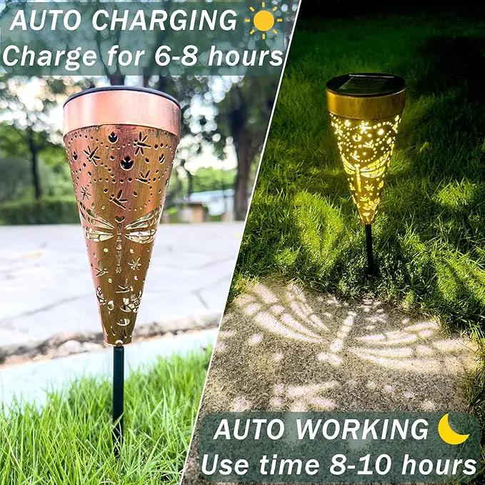 2-Pack Dragonfly Outdoor Solar Pathway Lights, Metal Garden Path Decorations, Waterproof Landscape Lighting for Yard, Lawn, Walkway – Gifts for Women, Mom, Grandma by GreenHaven Gardens